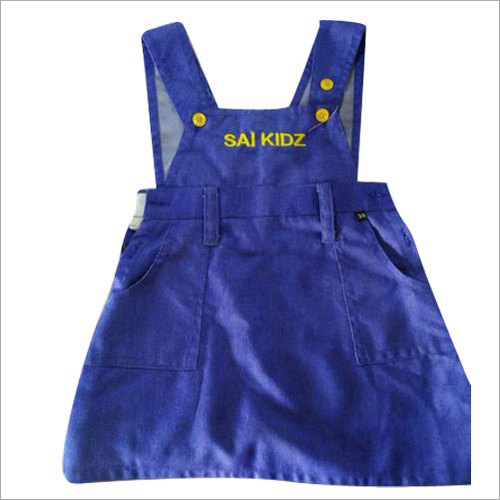 Kids School Pinafore - Cotton Fabric, Sizes S, M, L, Color Blue | Features Custom Embroidered School Logo, Washable, Quick Dry, Colorfast
