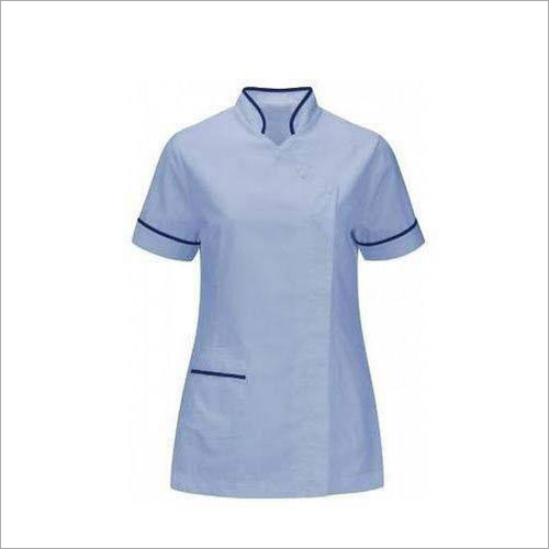 Cotton Nurse Tunic - Mix of Polyester, Size S/M/L/XL, Blue Color | Short Sleeve, Collar Neck, Machine Washable, Plain Pattern