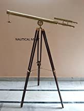 Solid Brass Nautical Telescope With Wooden Tripod – Antique Reproduction, 10x, 9-inch Tube