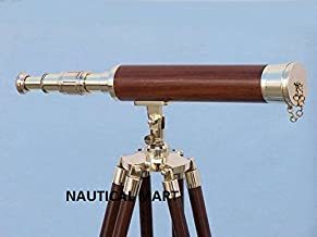 Nauticalmart 50" Floor Standing Leather Brass Harbor Telescope by Nauticalmart Telescope with Free Mercury Vase