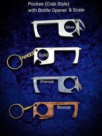 Crab Style Pockee -Zero Touch Reusable Contactless Key Hands Safety To Open Door Bottle Opener Brass Keychain