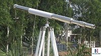 NauticalMart Nautical Harbor Master Floor Standing Telescope Brushed Nickel/White Leather with Tripod Stand 60"
