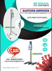 Foot Operated Hand Sanitizer Dispenser - Stainless Steel & Mild Steel, 1m Height X 0.5m Width X 1m Length, Durable White & Blue Design, Mechanical Power Supply, Safe Hands-free Operation