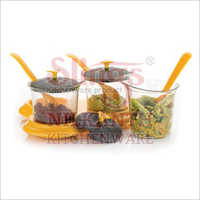 Pickle Set - Plastic And Glass Compact Jars With Flip-top Lids , Transparent With Yellow Accents, Includes 3 Integrated Spoon Handles