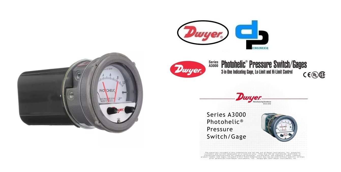 Dwyer A3008 Photohelic Pressure Switch Gauge