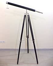 Chrome Nautical Pirate Collection Floor Standing Telescope Black Leather Tripod Deco