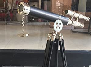 Nautical Vintage Nautical Beautiful Double Barrel 18" Chrome - Brass, 18" Size, Chrome Cap, Leather Detail, Adjustable Tripod Stand