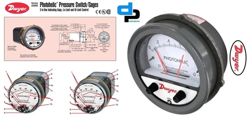 Dwyer A3000-750PA Photohelic Pressure Switch Gauge Range 0-750 PA