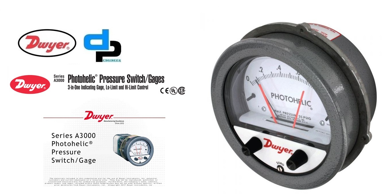 Dwyer A3000-750PA Photohelic Pressure Switch Gauge Range 0-750 Pa