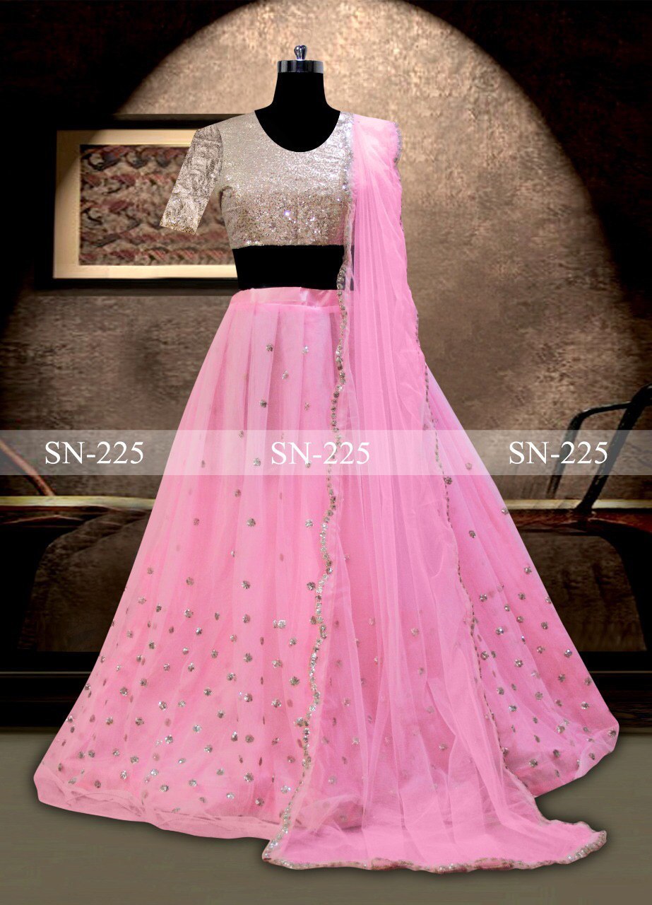 Designer Net Pink Lehenga Choli