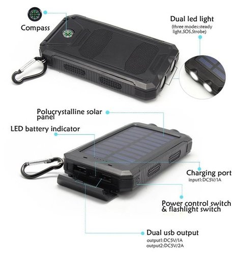 Solar Power Bank 20000Mah Capacity Dual USB Portable Solar Cargador Battery Charger By Atoptec (NanJing) Technology Co., Ltd.