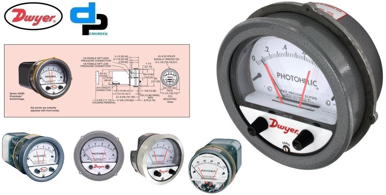 Dwyer A3000-300CM Photohelic Pressure Switch Gauge