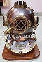 Hand Crafted Copper Scuba Morse Boston Brass Diving Helmet - 18x18x15 Inches, Heavy Duty Wooden Stand, Nautical Style