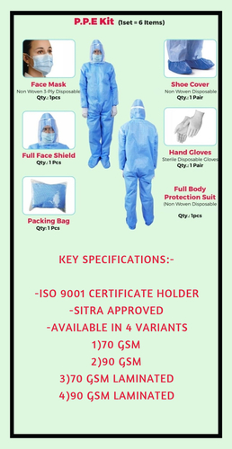 90 GSM Non Woven SITRA Approved PPE Kit