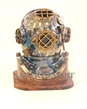 NauticalMart Antique Shiny Scuba Diving Divers Helmet US Navy Mark V Solid Brass 18" w/Base