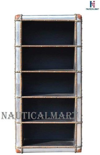 NauticalMart Aluminum Cabinet Bookshelf - Vintage Aircraft Aviator Bookcase