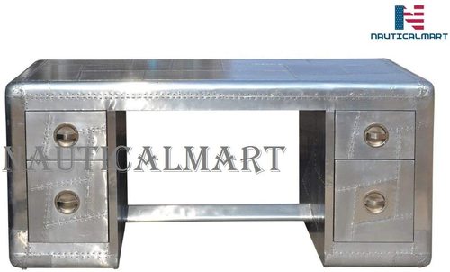 Deco Aviator Writing Desk - Aluminium Table Mid Century Industrial Furniture By Nautical Mart Inc.