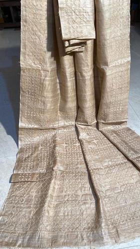 PURE DESI TUSSAR (KOSA) SILK SAREES ,WITH HAND APPLIQUE WORK ALL OVER BORDER AND 1 MTRS ON PALLU SAREES.