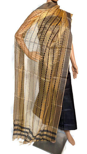 Golden Pure Tissue Tussar Silk Fancy Long Dupatta.