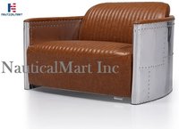 Nauticalmart Industrial Vintage Brown Bonded Leather Armchair Two Seater Sofa