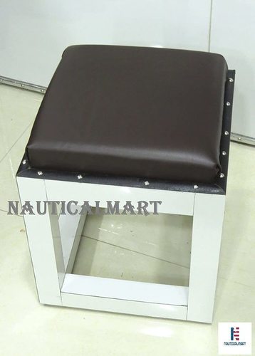 Wooden Square Ottoman Side Table - Brown Stool