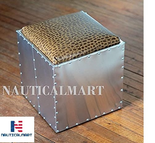 Nauticalmart Aeromen Ottoman + Aluminum | Metal Modern Designer Furniture Silver Aviation Furniture