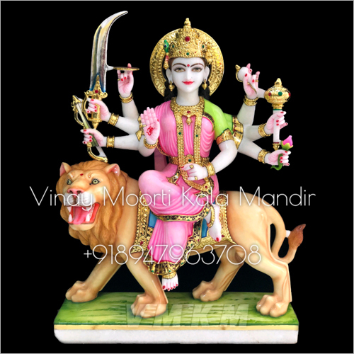 Goddess Durga Multicolor Marble  Statue