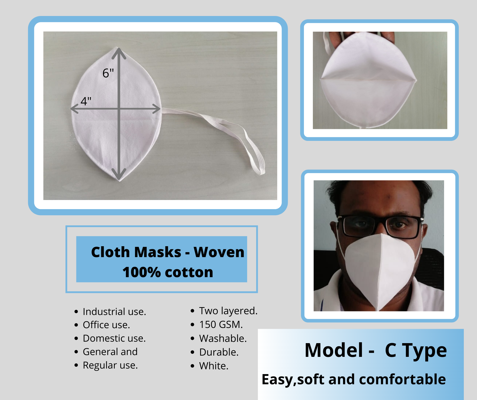 C Type Cotton Cloth Masks