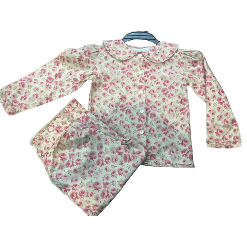 Printed Cambric Floral Girls Night Suit Set