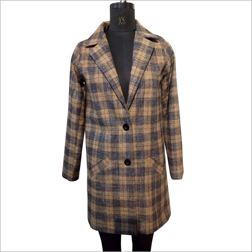 Ladies Checked Button Coat