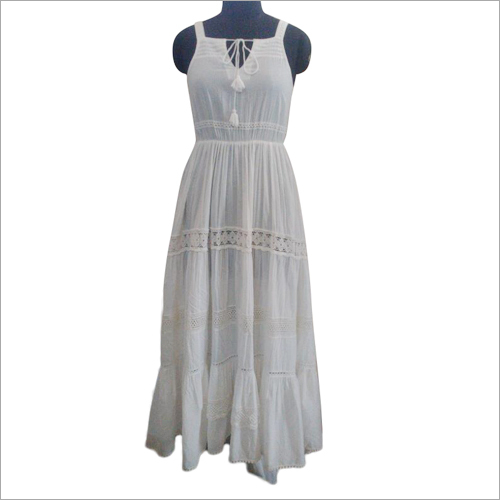 Ladies Cotton Voile Lace Insert Long Dress