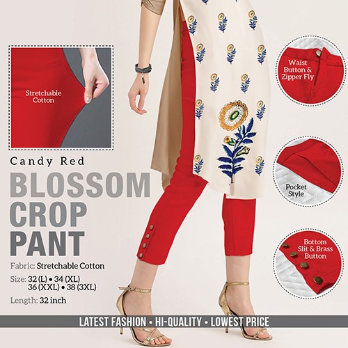 Red Blossom Crop Pant Decoration Material: Cloths
