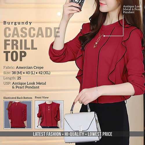 Marron Cascade Frill Top