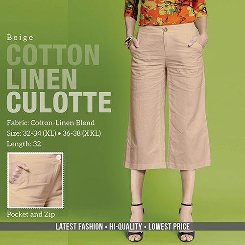 Beige Cotton Line Trouser