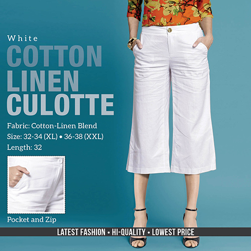Washable White Cotton Line Trouser
