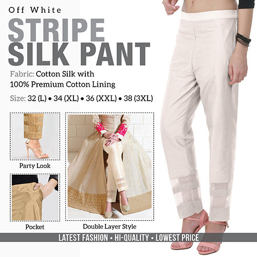 Washable Off White Stripe Silk Pant