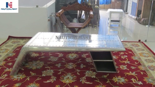 NauticalMart Vintage Aluminium Elegant Wings Desk Table with Silver Metal