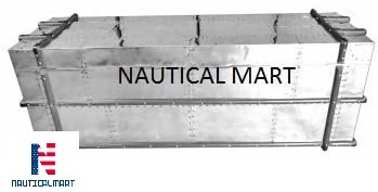 NauticalMart Vintage Aluminium Antique Finish Trunk and Coffee Table with Three Drawer By Nautical Mart Inc.