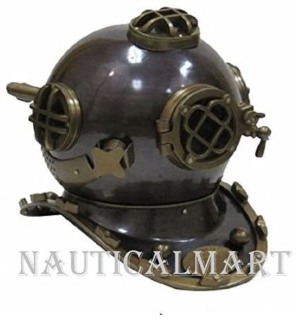 NauticalMart Full Size Replica U.S. Navy Mark-V Dark Aged Aluminum Diving Helmet