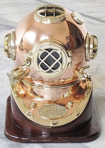 Max Engineering Enterprises Nautical Solid Brass Shiny & Copper Diving Helmet Mark V Helmet Us Navy