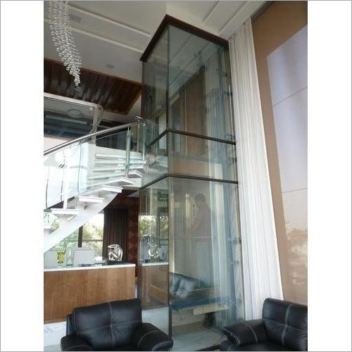 Glass Hydraulic Home Elevator - Glass, Steel, Variable Dimensions, 500 kg Capacity | Smooth Ride, Space Saving, Stylish Design, Easy Installation, EN 81-21 Compliant