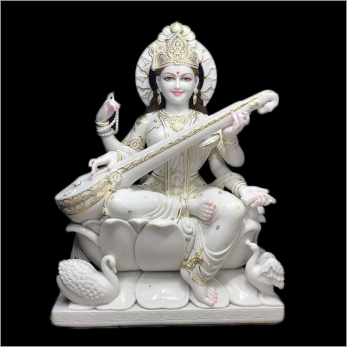 Polished Marble Lord Saraswati Statue