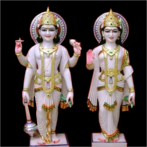 Polished Marble Laxmi Narayan Statue