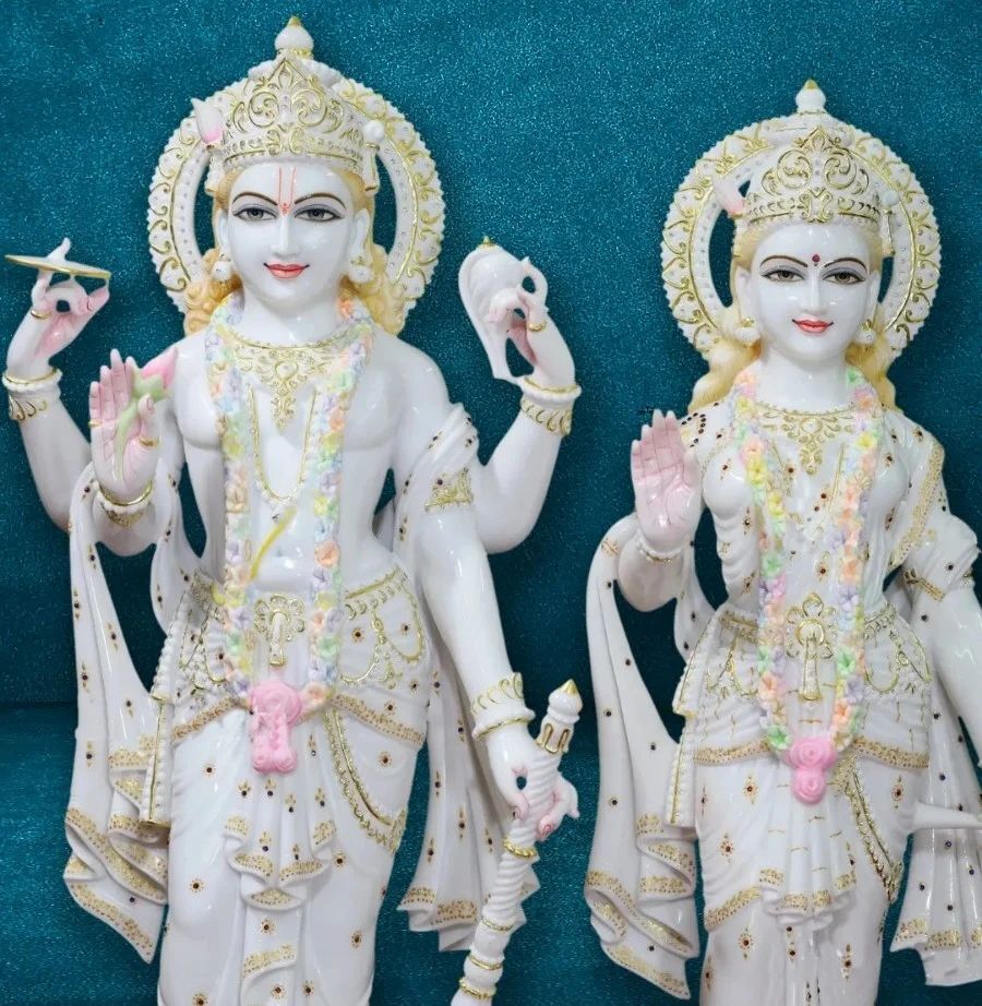 Polished Marble Laxmi Narayan Statue - Material: Requirement Based