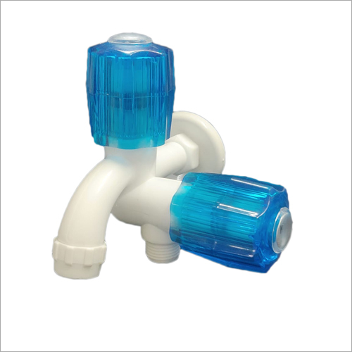 Two Way Bib Tap - PVC Material | White-Blue Color, Rigid Design, Perfect Finish, Easy Usage, Easy Installation, Least Maintenance
