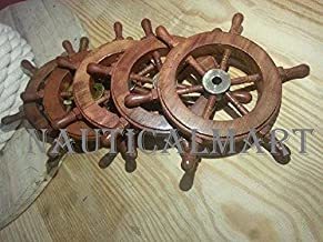 Wood & Brass Nauticalmart Set Of 5-Ship Wheel 12" Wooden Home Decor Hardwood Nautical Marine Wall Decor
