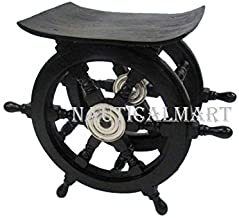 Nautical Nauticalmart Wood And Chrome Black Pirate Ship Wheel Table 18"