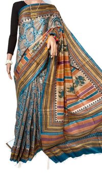 PURE TUSSAR SILK BLOCK PRINTED SAREE.