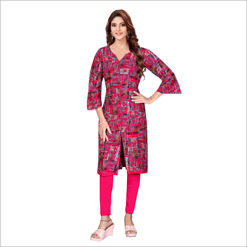 Ladies Designer Kurti - Cotton Blend Sizes M to XXL Printed Design Long Sleeve | Features: Dry Cleanable No Fade Quick Dry Washable