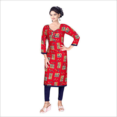 Ladies Fancy Kurti - Printed Casual Kurti Quick Dry No Fade Washable Long Sleeve Available in Sizes L M XL XXL for All Seasons